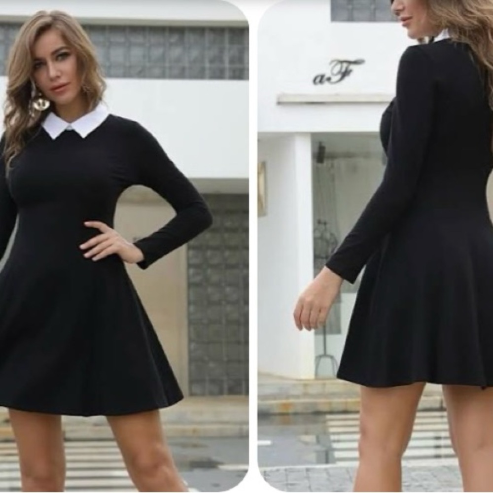 Aphratti Woman’s XL Black Dress with White Collar (Wednesday Adam’s look)